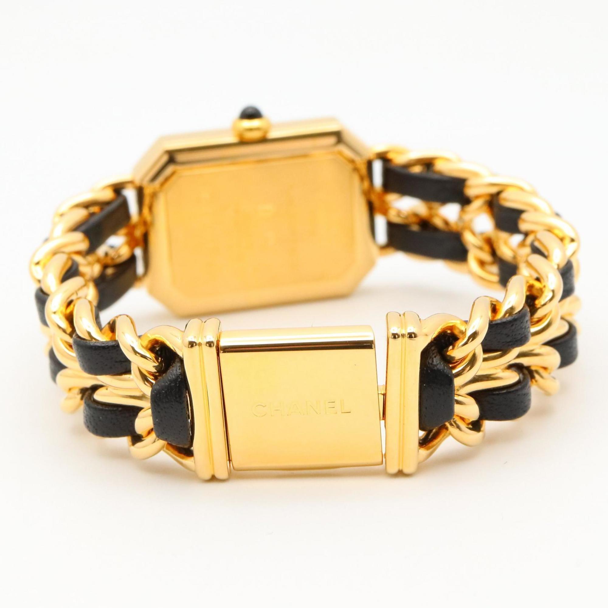 CHANEL Premiere S Watch, Gold-Plated, with Leather Strap, Black, Women's, H0001 — Very Good