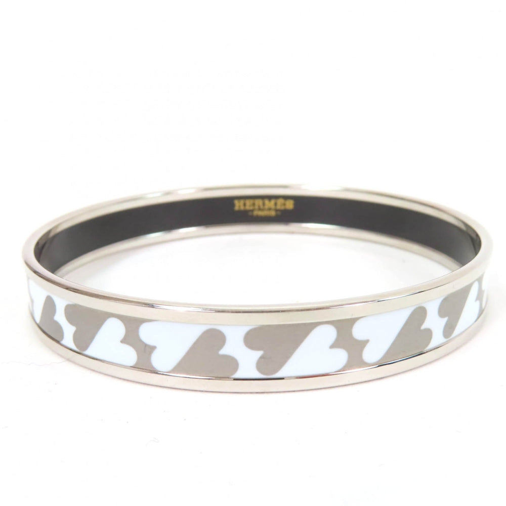 HERMES Hermès Enamel PM Carte à Joue Bangle Bracelet in Silver and White, with Box Dust Bag, Made France, Women's — Like New