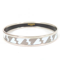HERMES Hermès Enamel PM Carte à Joue Bangle Bracelet in Silver and White, with Box Dust Bag, Made France, Women's — Like New