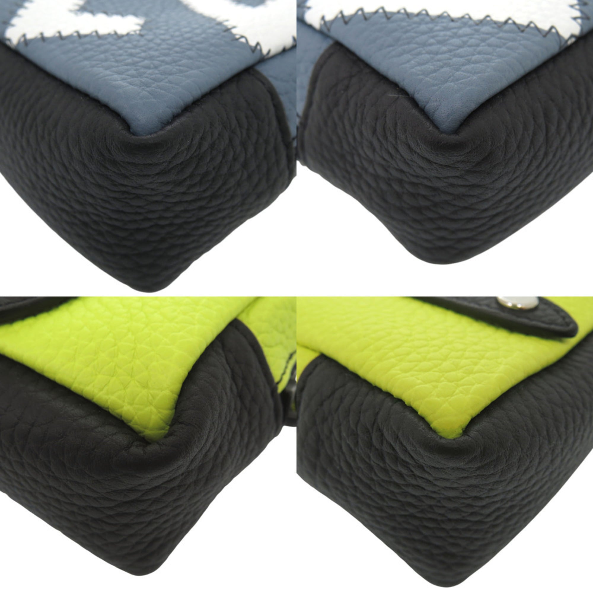 Louis Vuitton Square Pouch Colorblocks M00739 Taurillon Leather Blue-Gray Yellow Accessory Bag Charm LV 0775 LOUIS VUITTON — Like New