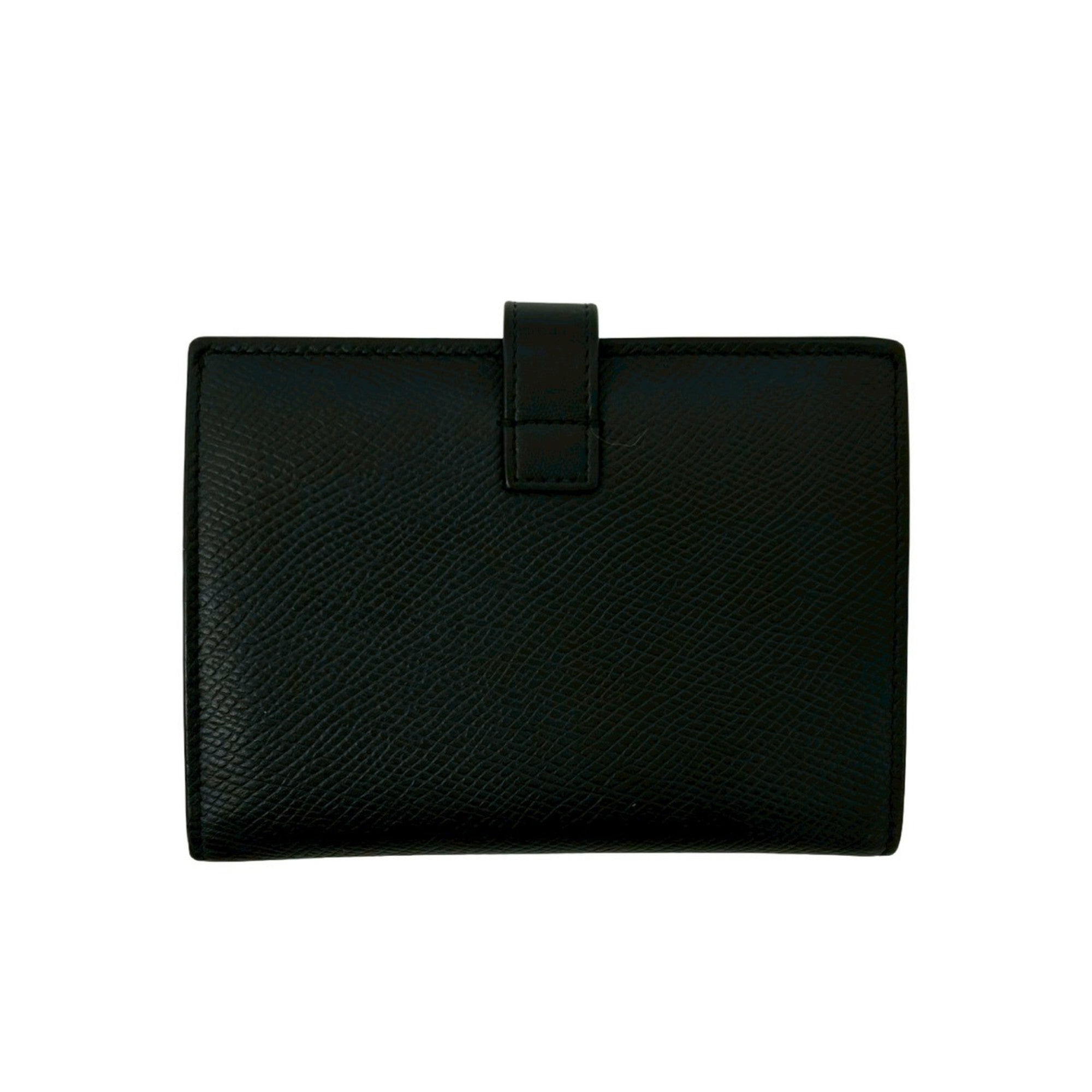 CELINE Medium Strap Leather Compact Bifold Wallet with Coin Purse, Black, 50782