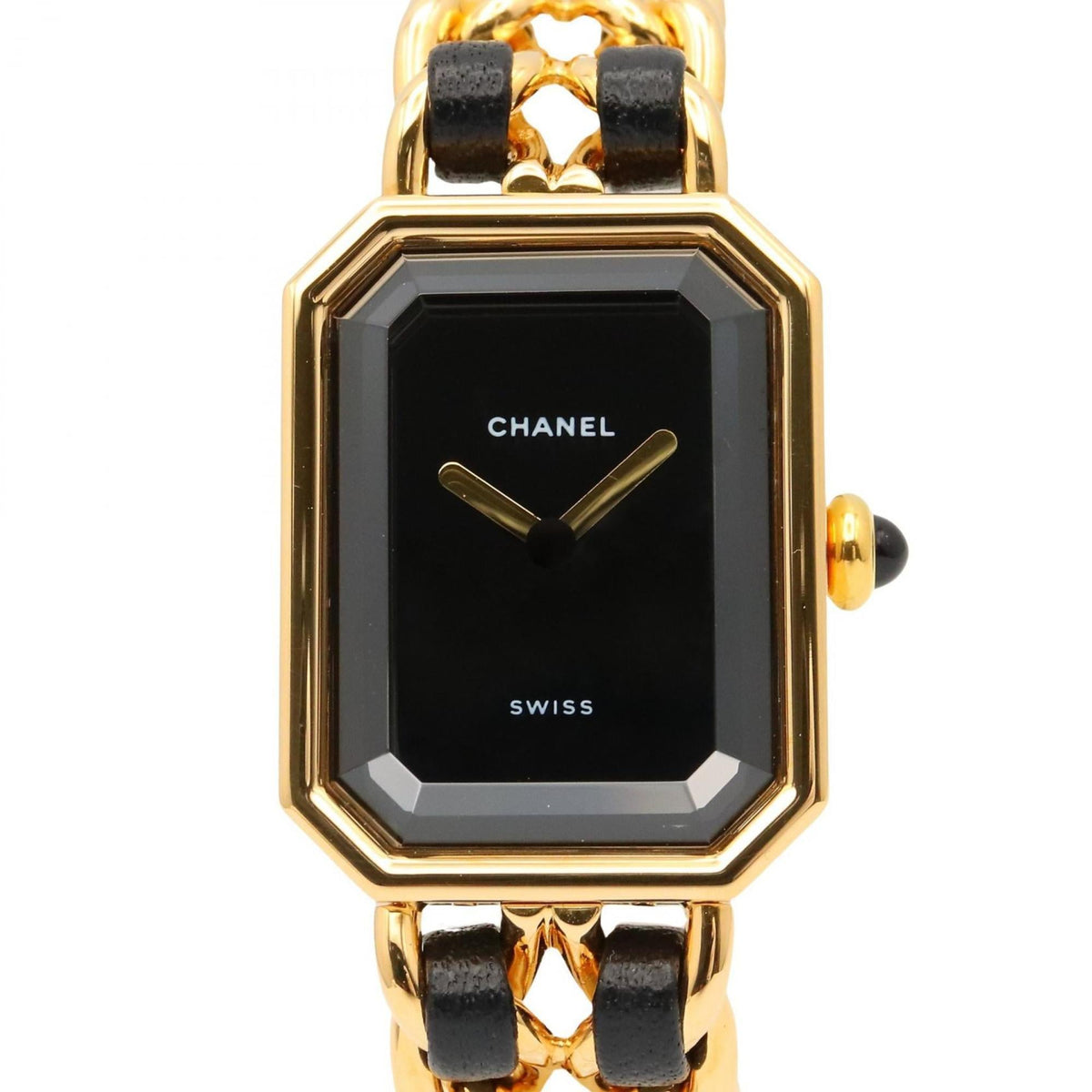 CHANEL Premiere S Watch, Gold-Plated, with Leather Strap, Black, Women's, H0001 — Very Good