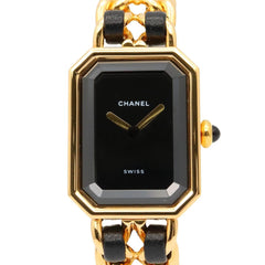 CHANEL Premiere S Watch, Gold-Plated, with Leather Strap, Black, Women's, H0001 — Very Good