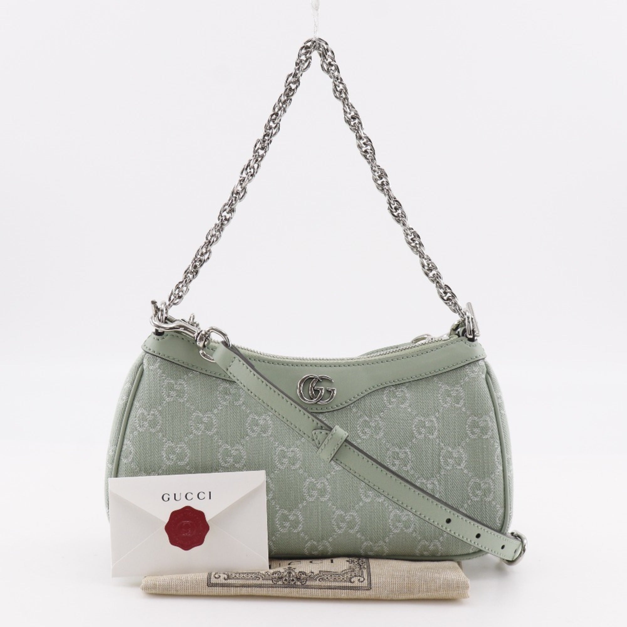 Gucci Off Deer 3-Way Shoulder Bag 784753, GG Canvas, Pale Green, Zipper, Women's — Like New