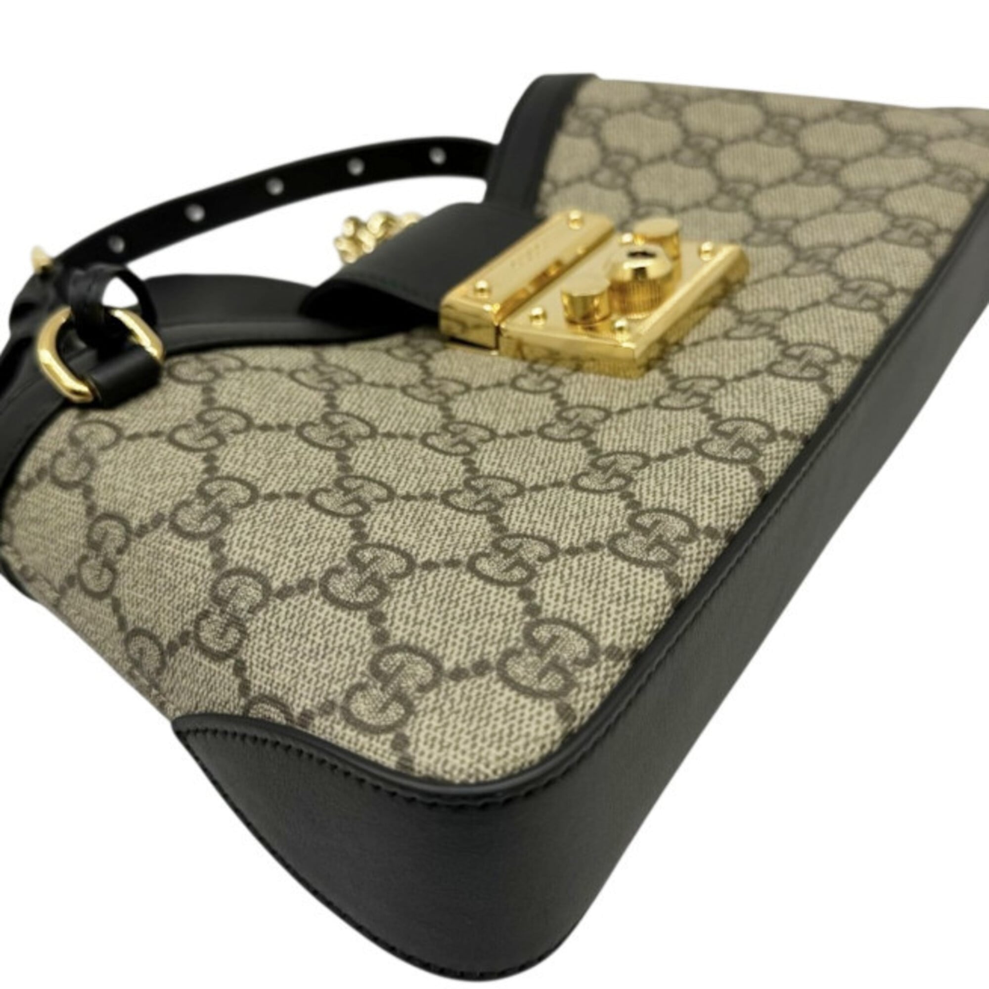 GUCCI GG Supreme Padlock Small Leather Shoulder Bag Chain for Women (Beige/Black, 811705) — Like New
