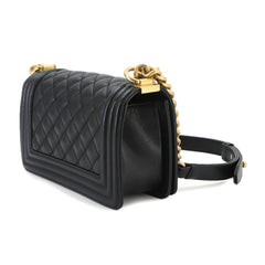 Chanel Boy Small Chain Shoulder Handbag, Caviar Leather, Black, A67085, Gold Hardware — Like New