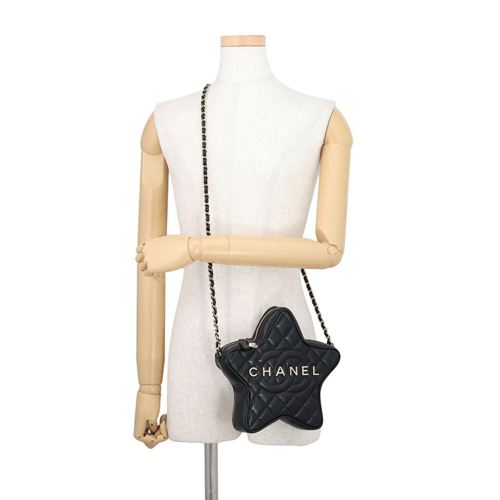 Chanel Chain Shoulder Bag, Matelassé, Coco Mark, Star, Lambskin, AS4579, Black, Handbag, Women's, CHANEL — Like New