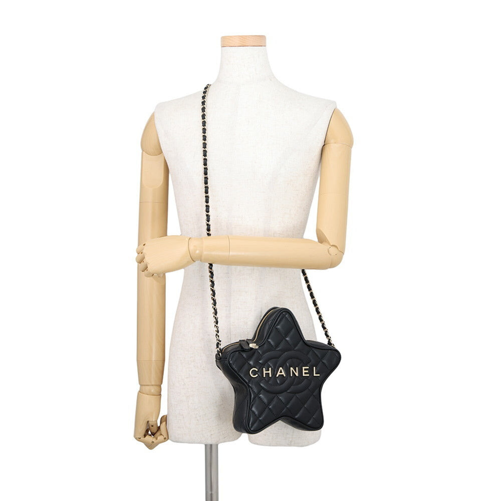 Chanel Chain Shoulder Bag, Matelassé, Coco Mark, Star, Lambskin, AS4579, Black, Handbag, Women's, CHANEL — Like New