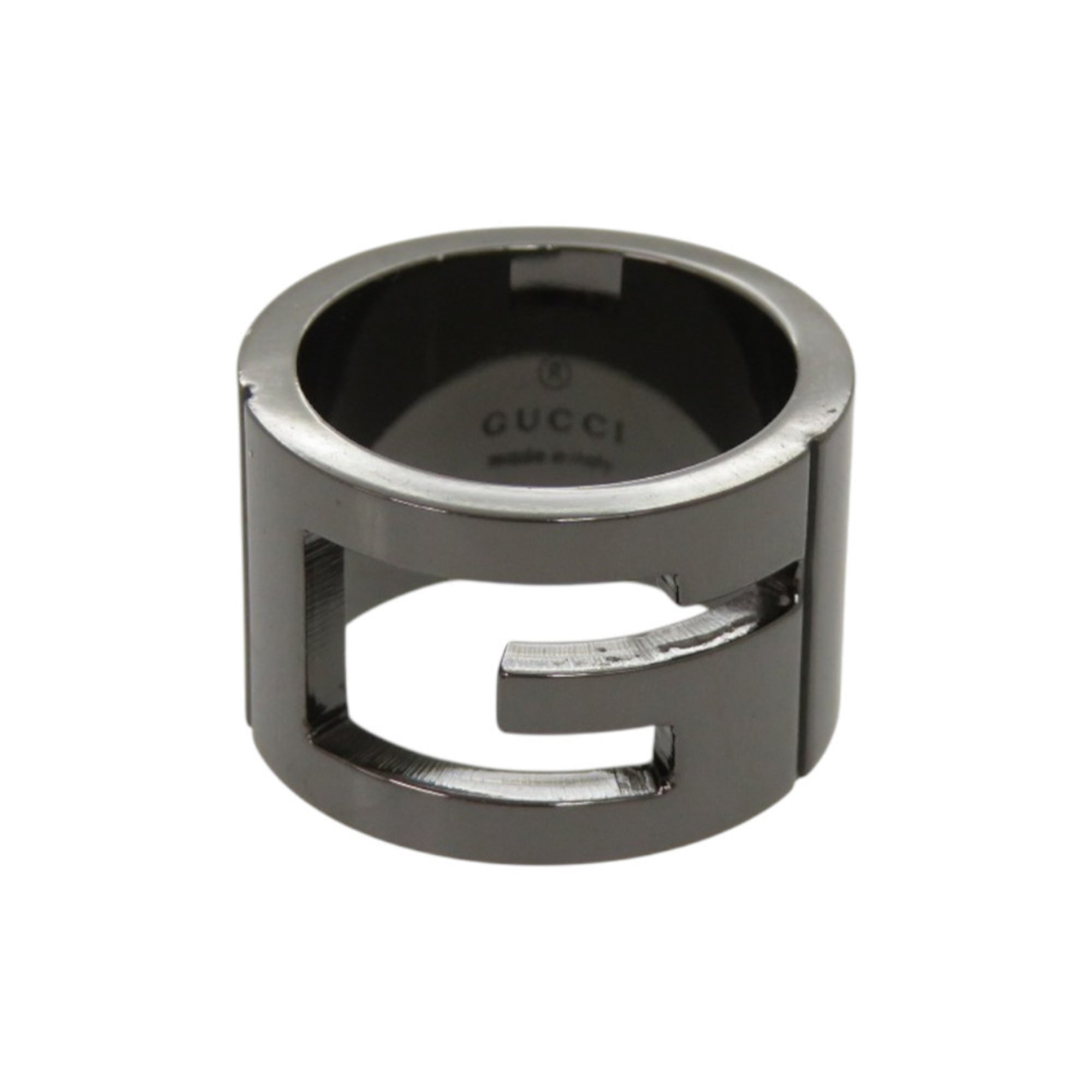 Like new Gucci Branded G Logo Cutout Silver 925 Gunmetal Ring 0740