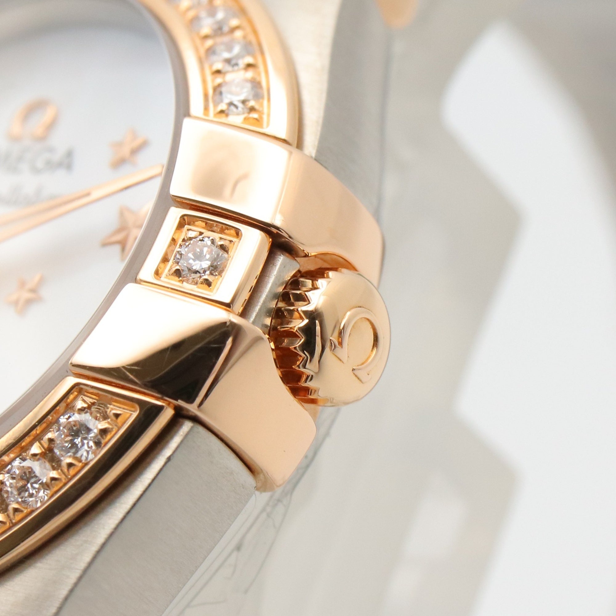 Omega Constellation Star Blue Diamond Bezel Watch, 18K Pink Gold (PG) Stainless Steel, Diamond, Ladies', White/White Mother-of-Pearl, 123.25.24.60.05.002 — Very Good