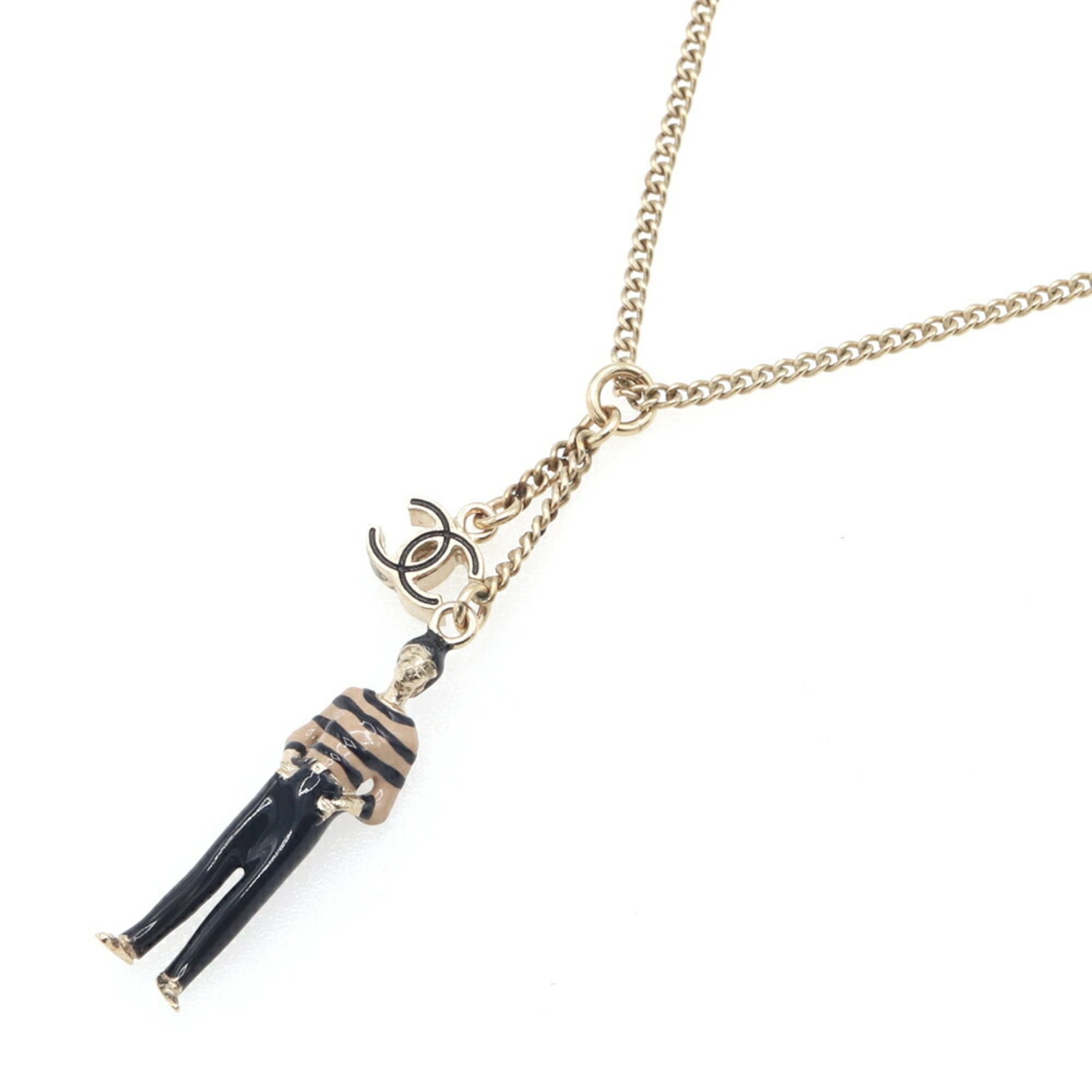 Chanel Coco D'or Necklace A85059 Matte Gold Metal B14C 2014 Model Long Pendant with Mark, Women's CHANEL