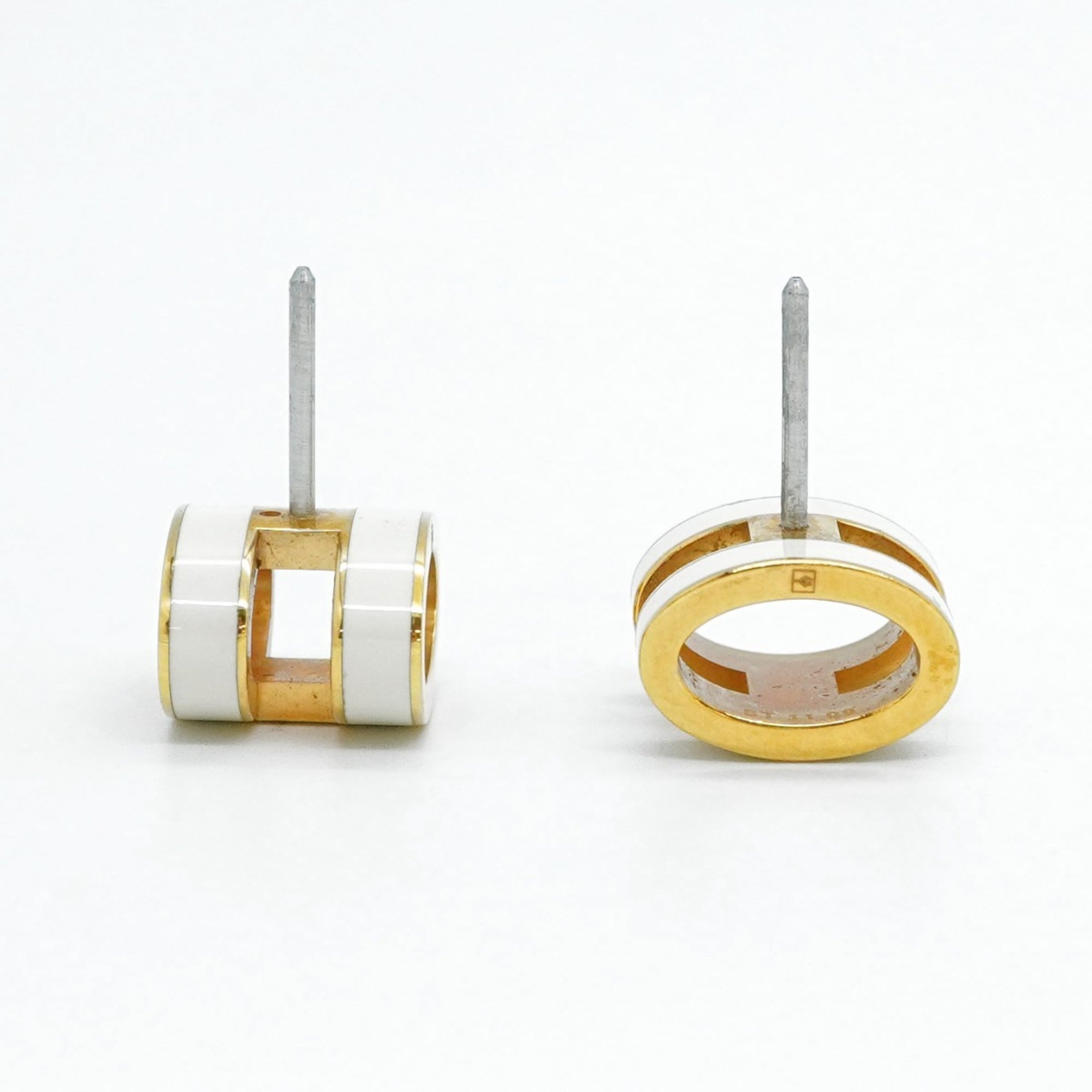 Hermes Pop Ash Earrings in GP-Plated Gold and White for Women