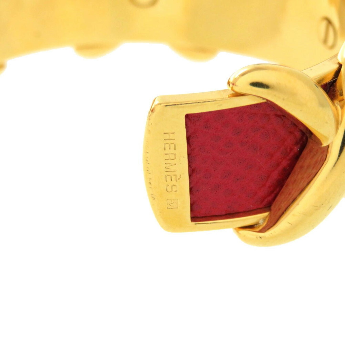 Hermes Cross Metal Leather Red Bangle 0371 HERMES