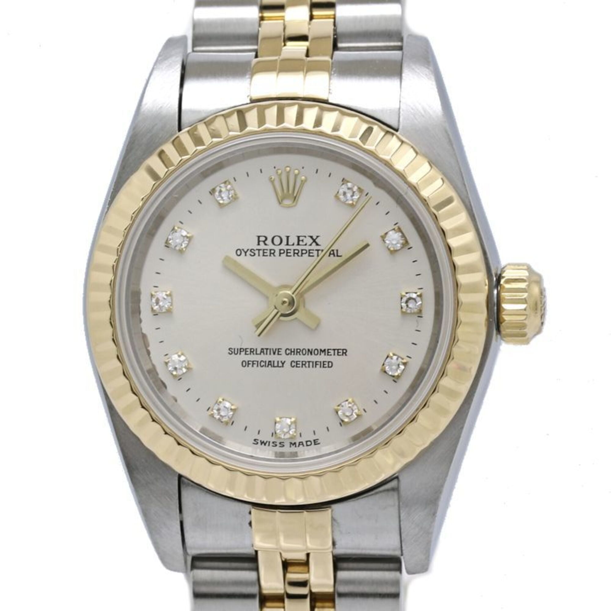 ROLEX Oyster Perpetual 11P Diamond 76193G Women's Watch SSx18K Yellow Gold 40581 — Good
