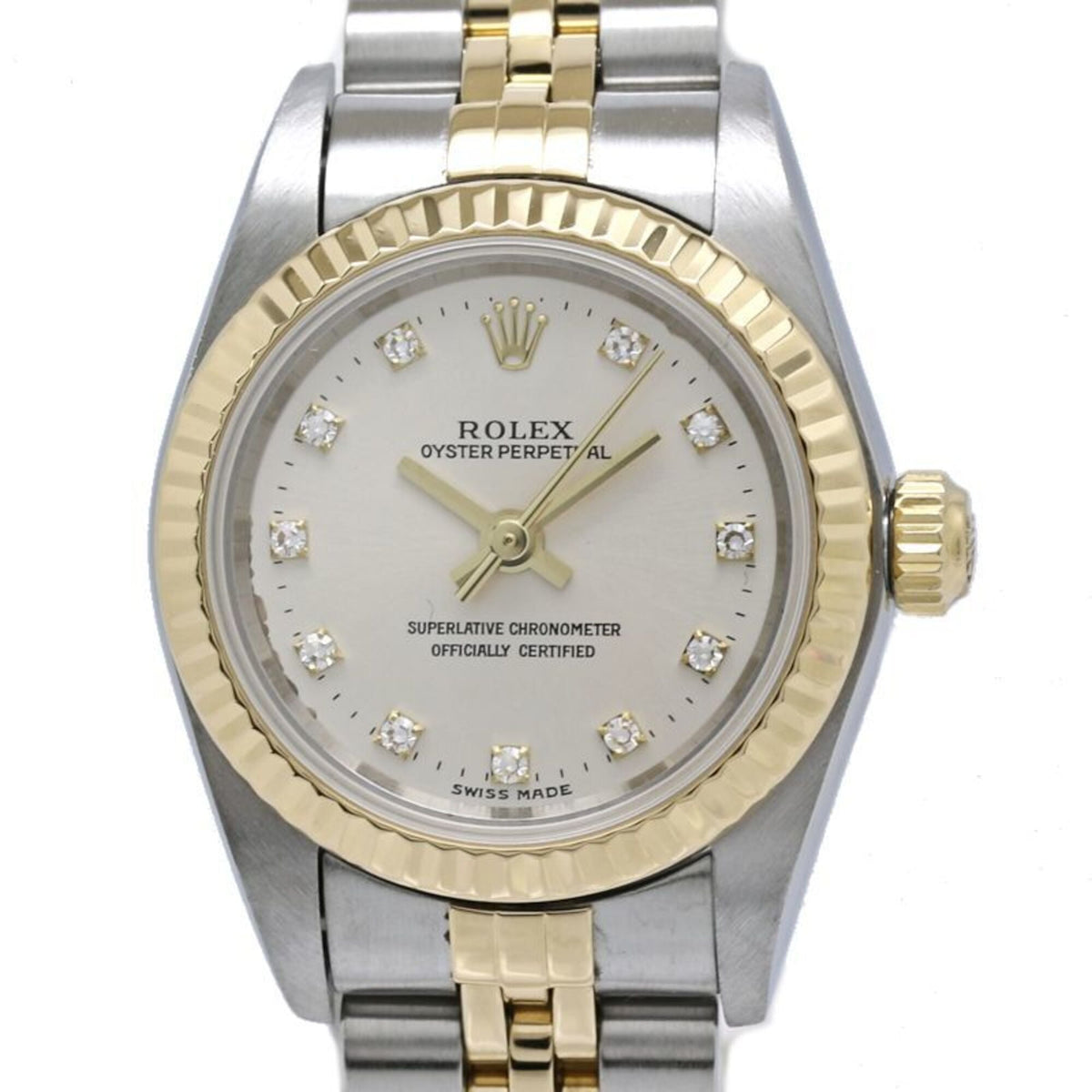 ROLEX Oyster Perpetual 11P Diamond 76193G Women's Watch SSx18K Yellow Gold 40581 — Good