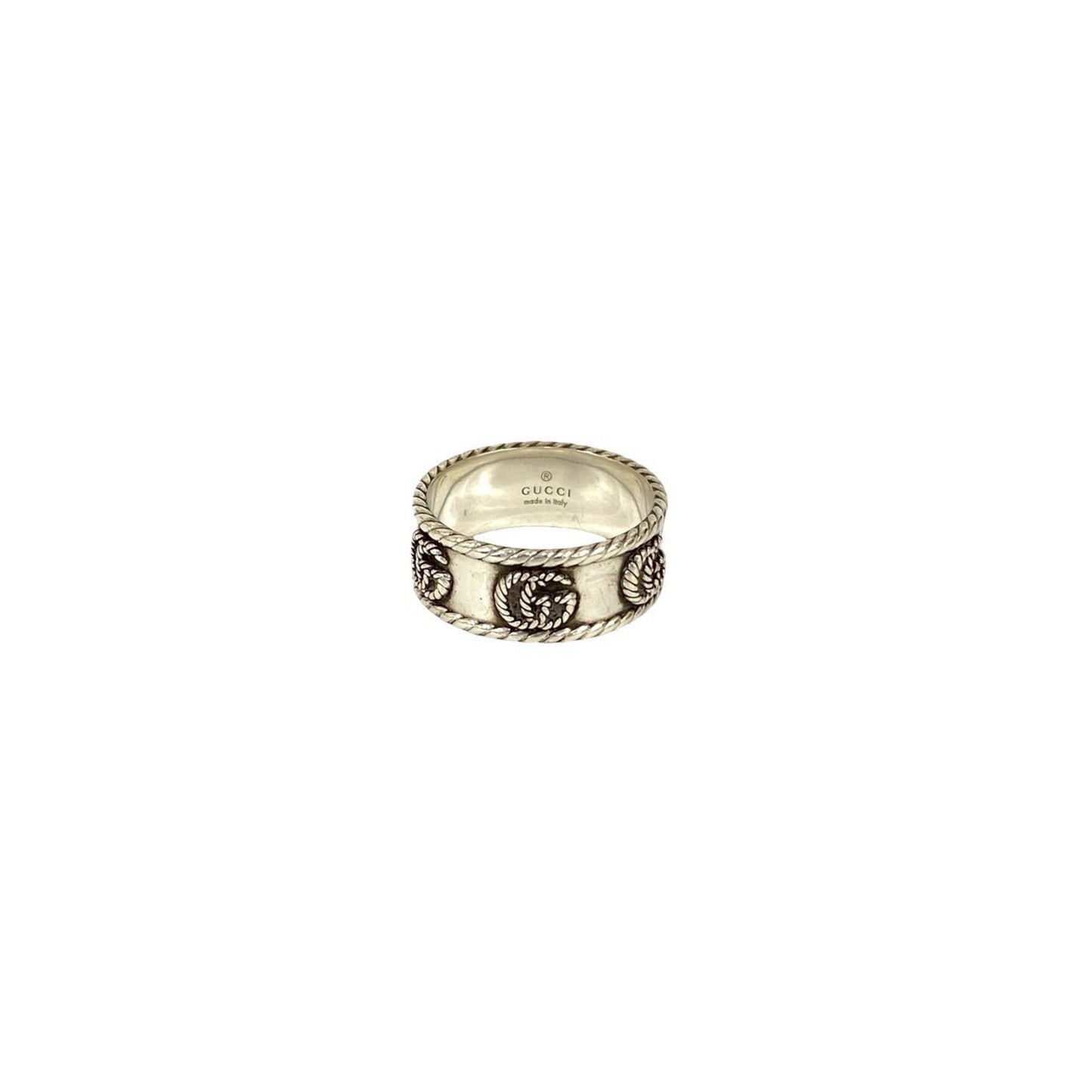GUCCI Double G Wide Ring, Sterling Silver, Size 20, Men's, 51441