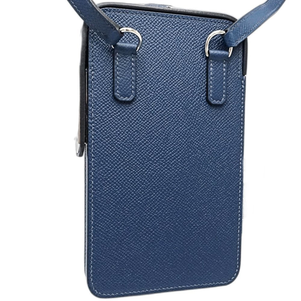 HERMES Aka Box WNN005 Pochette Shoulder Bag in Leather, Blue de Plus, Women's, 188592 — Like New