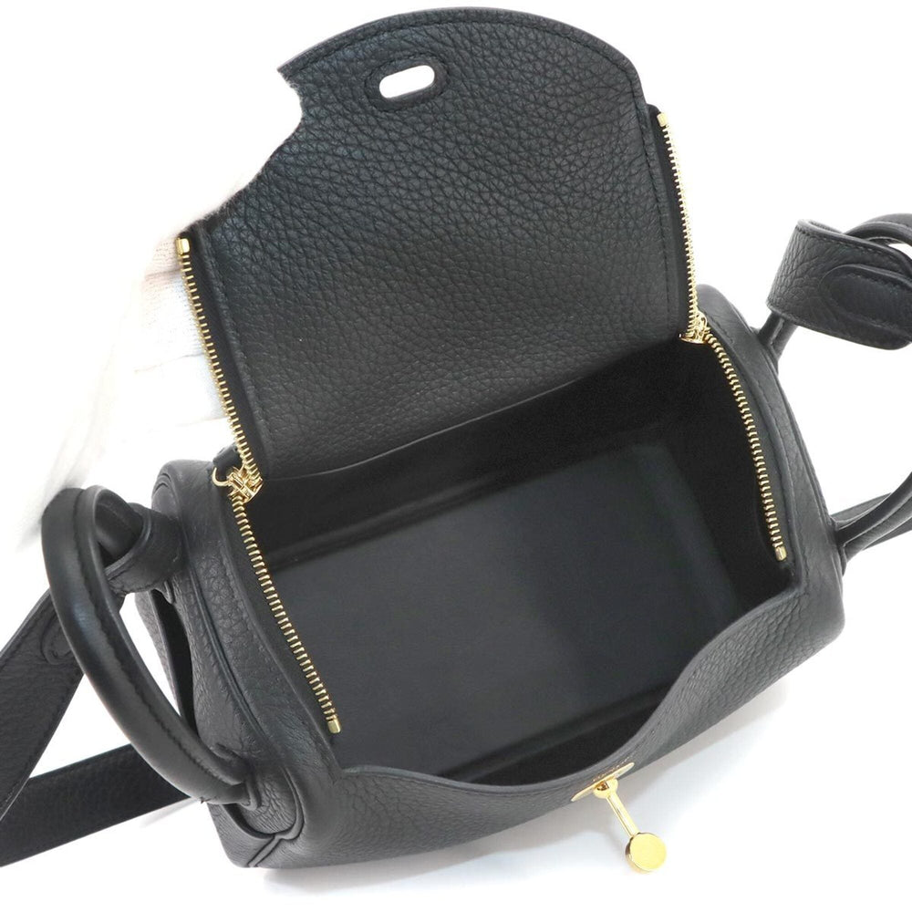 Hermes Lindy Mini 2-way Handbag/Shoulder Bag, Taurillon Clemence Leather, Black, W Stamp, Gold Hardware — Like New