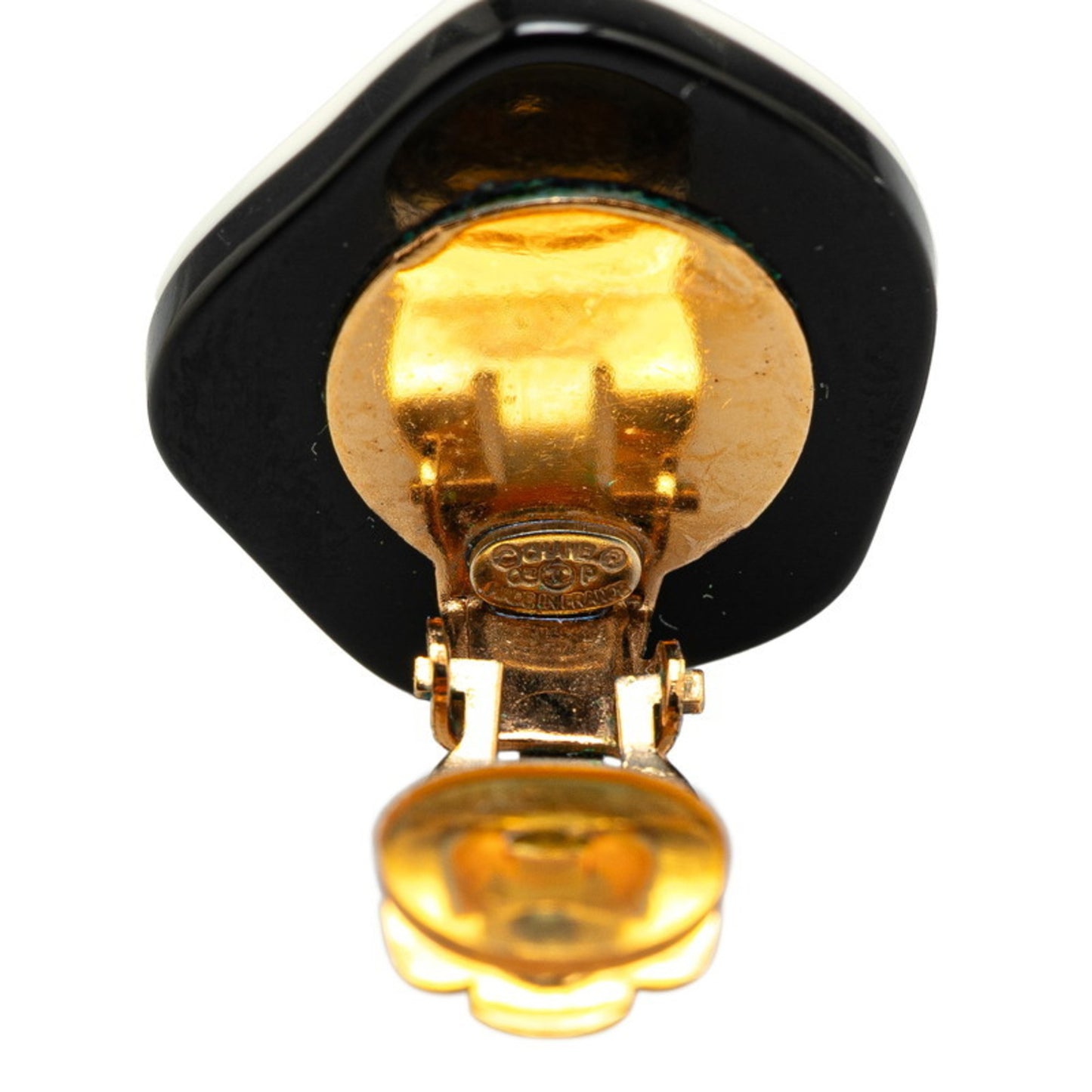 CHANEL Camellia Coco Mark Earrings in Black and White Plastic with Plated Design for Women