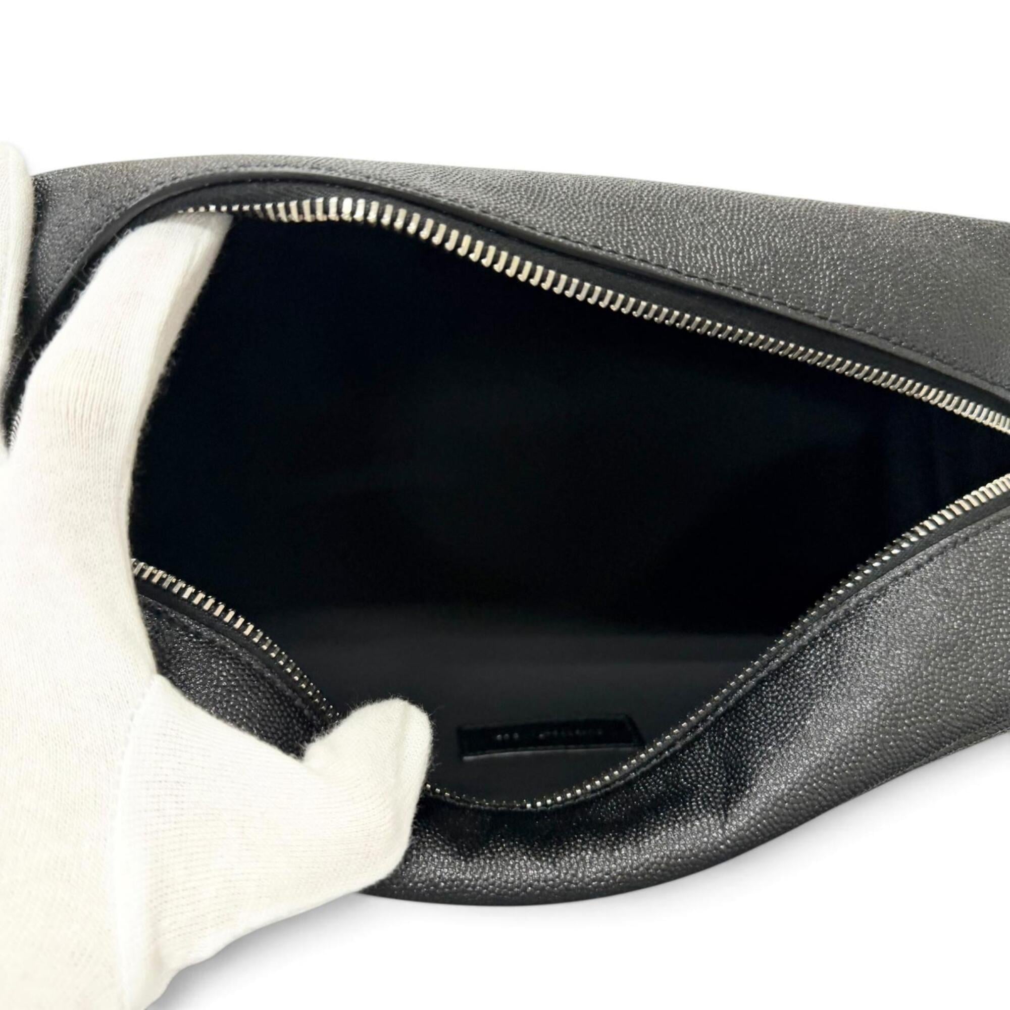 Yves Saint Laurent SAINT LAURENT PARIS 609347 Grain Calf Leather Travel Pouch Clutch Bag with Logo, Black, Made in Italy, Men's, Dust — Like New