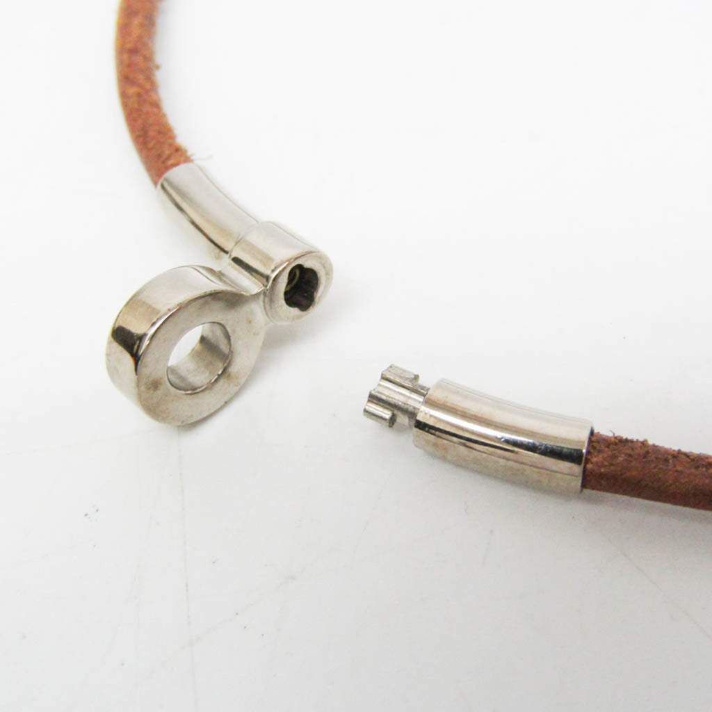 Hermes Kite Choker Leather,Metal Bangle Silver,Brown