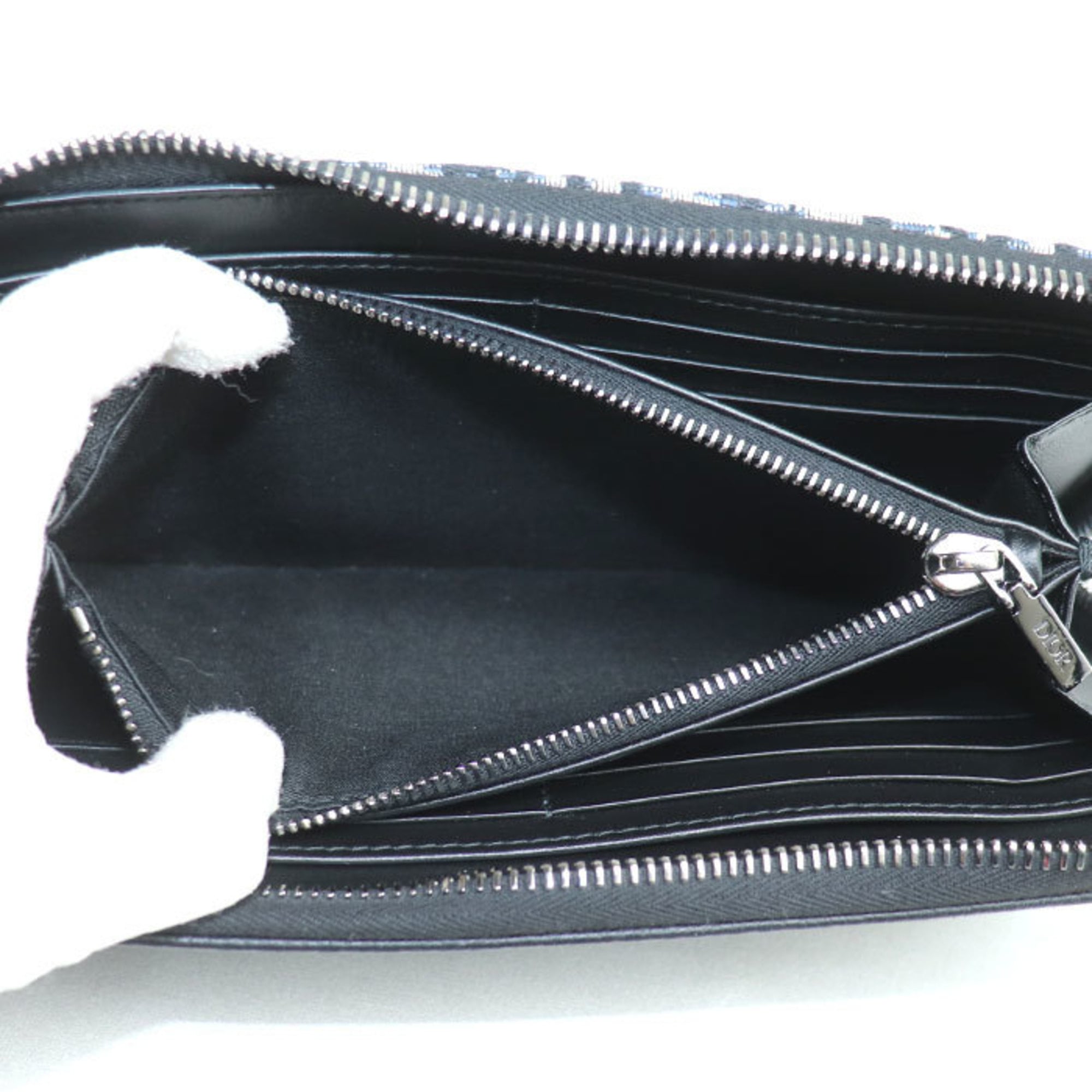 Christian Dior Pre-owned Dior Oblique Jacquard Long Zip Wallet, Navy, 2ADBC315YKS_H05E, Women's