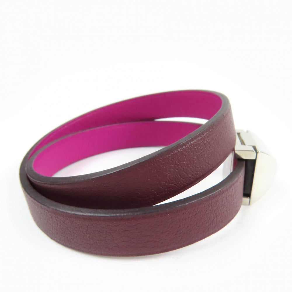 HERMES Medor Infinie Double Tour Bracelet, Leather with Silver Hardware, Purple, T3, A Stamp, Made in France, Women's — Like New
