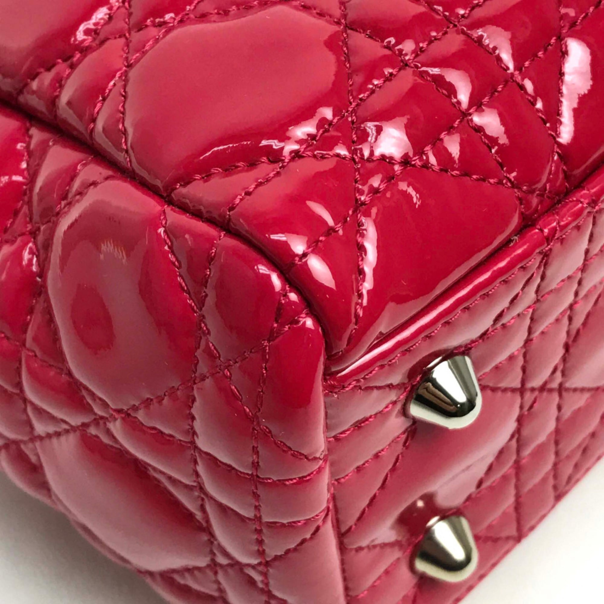 CHRISTIAN DIOR M0955PVR Cannage soft enamel Bag ChainShoulder Tote Bag Hand Bag Pink Based SilverHardware — Like New