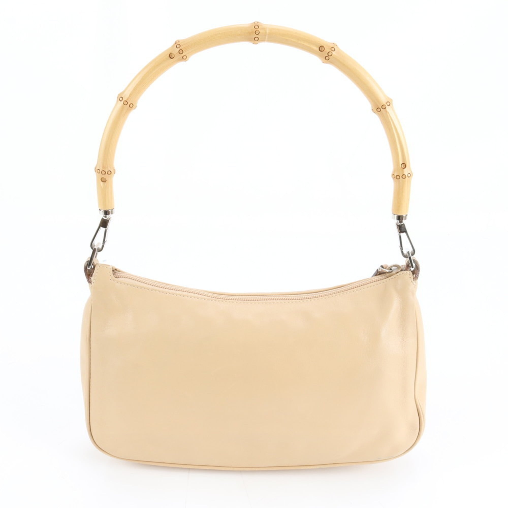 Gucci Bamboo 001 3865 Leather Handbag/One-Hand Buckle Tote Bag, Beige, Women's
