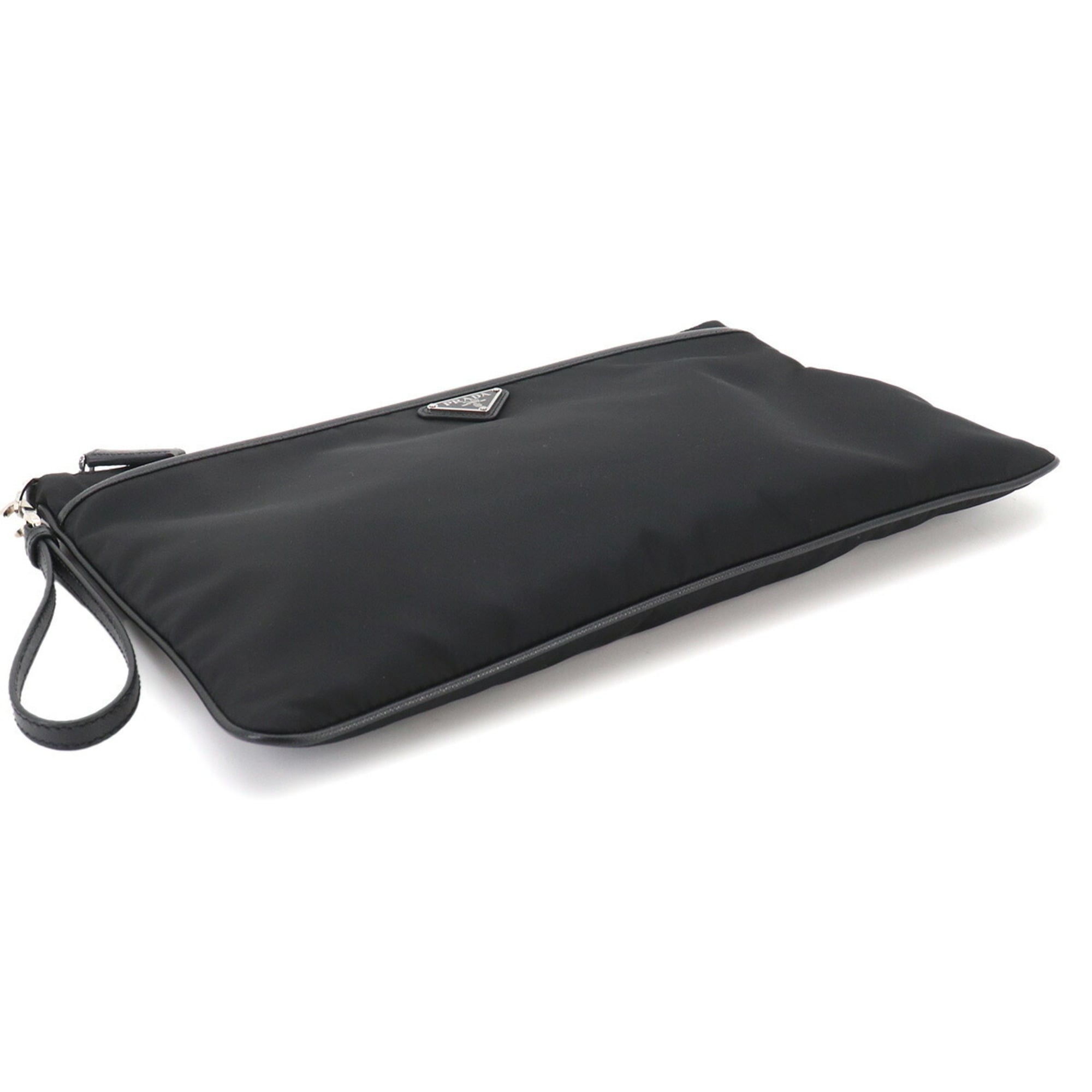 Prada Clutch Handbag, Nylon & Saffiano Leather, Black, 2VN012 — Like New