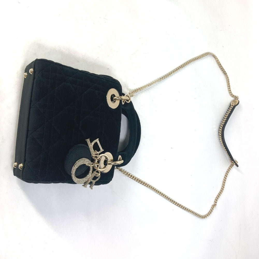 Christian Dior Dior Lady Chain Cannage Rhinestone Shoulder Bag Handbag Velour Leather Women's Black — New - Store Return
