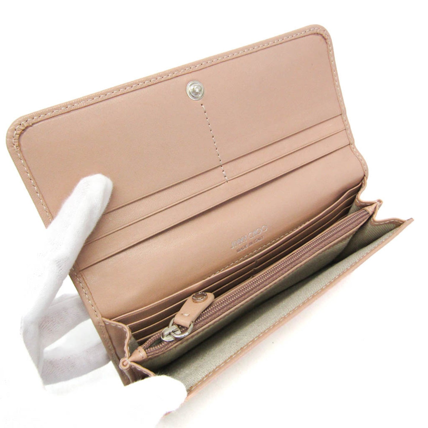 Jimmy Choo NINO J000108501001 Women's Leather Studded Long Wallet (bi-fold) Coral Pink