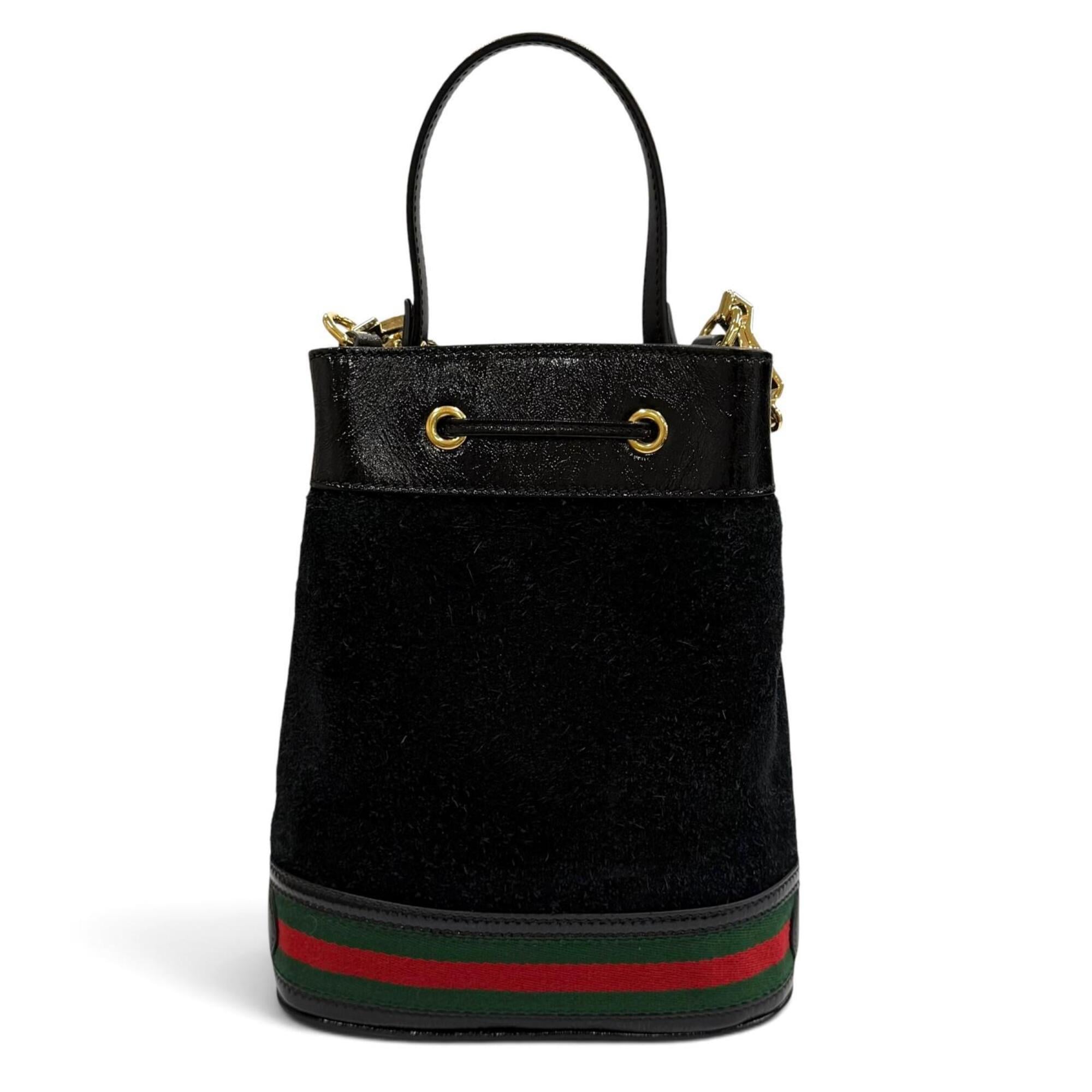 GUCCI 550621 Sherry Line Suede Trim Leather 2-Way Handbag/Shoulder Bag, Black, Made in Italy, Women's, with Box and Dust Bag — Like New