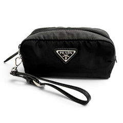 PRADA 1NS175 Vera Re-Nylon Mini Pouch Small Current Model Triangle Logo Plate Cosmetic Black Made in Italy Women's — Like New