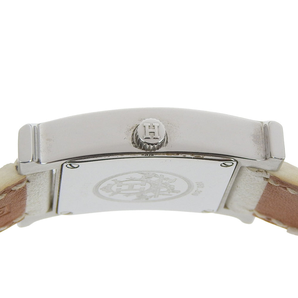 Hermès H Watch Double Tour HH1.210, stainless steel and smooth leather, made in France, 2012, silver P quartz movement, analog display, white dial, Heure watch for women — Good