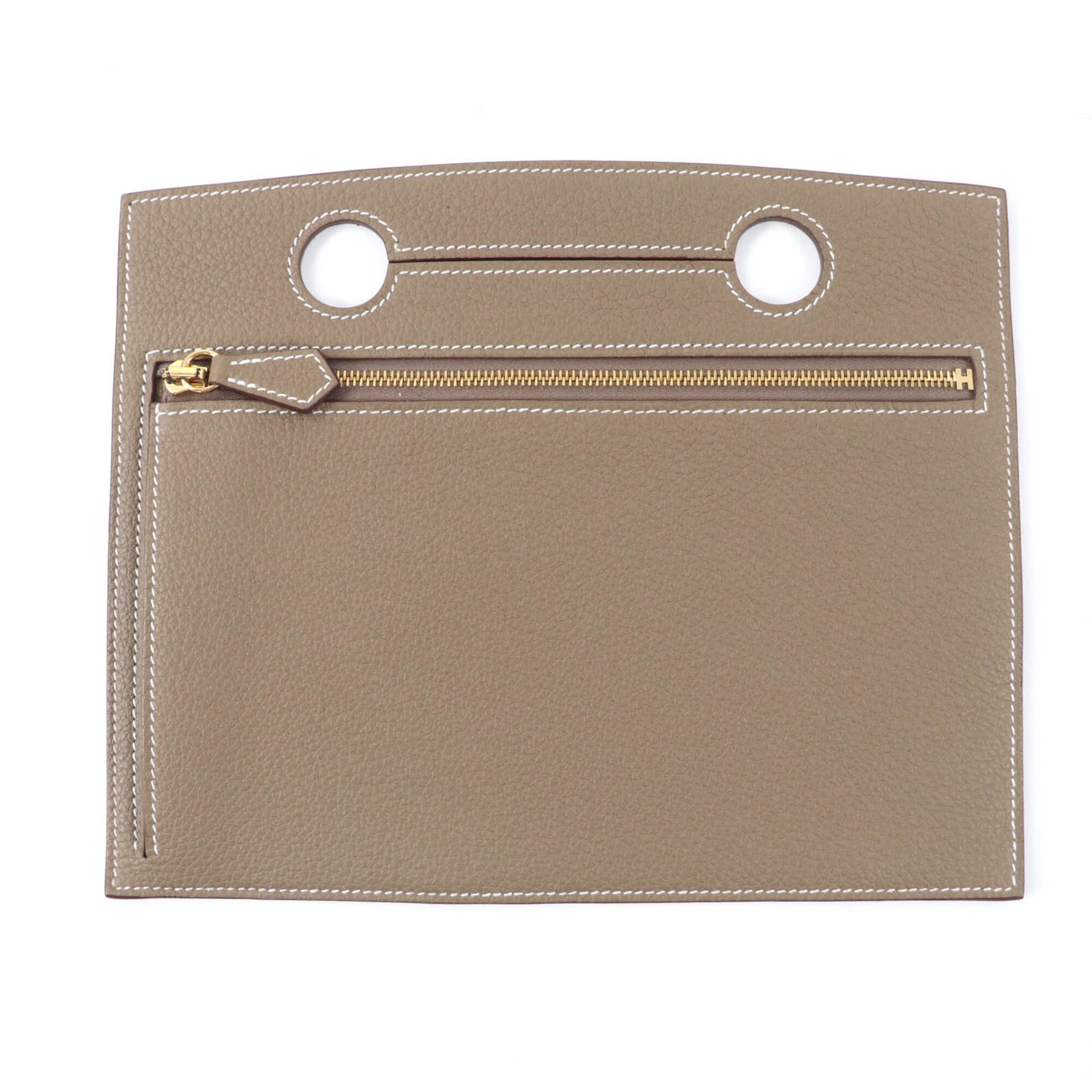 HERMES Etoupe Togo Leather Bag with Gold Hardware, Zippered, Pocket, U Stamp, Comes Box and Dust Bag, Made in France, Women's — New - Store Return