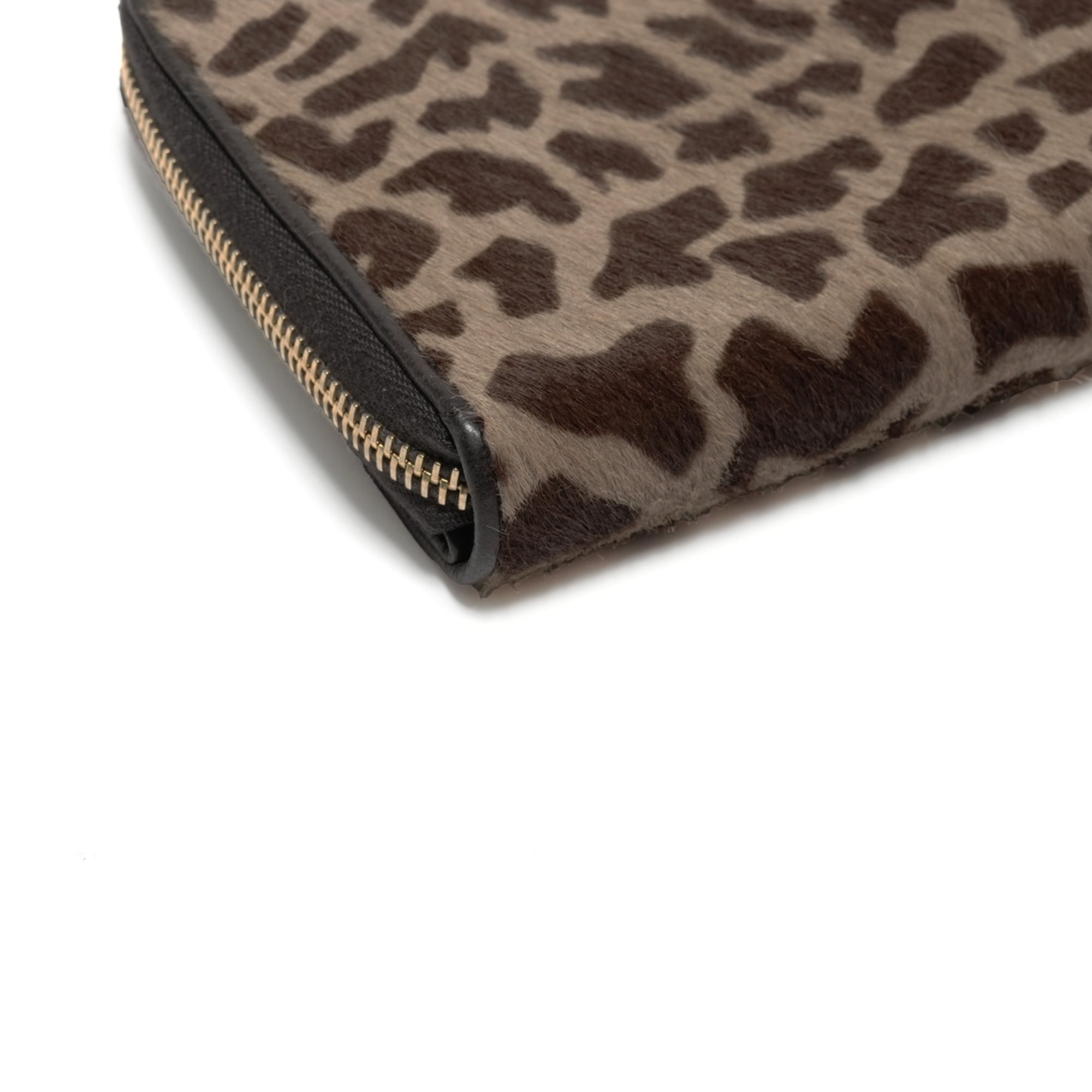 Prada Harako Leopard Print Round Zip Compact Wallet, Brown