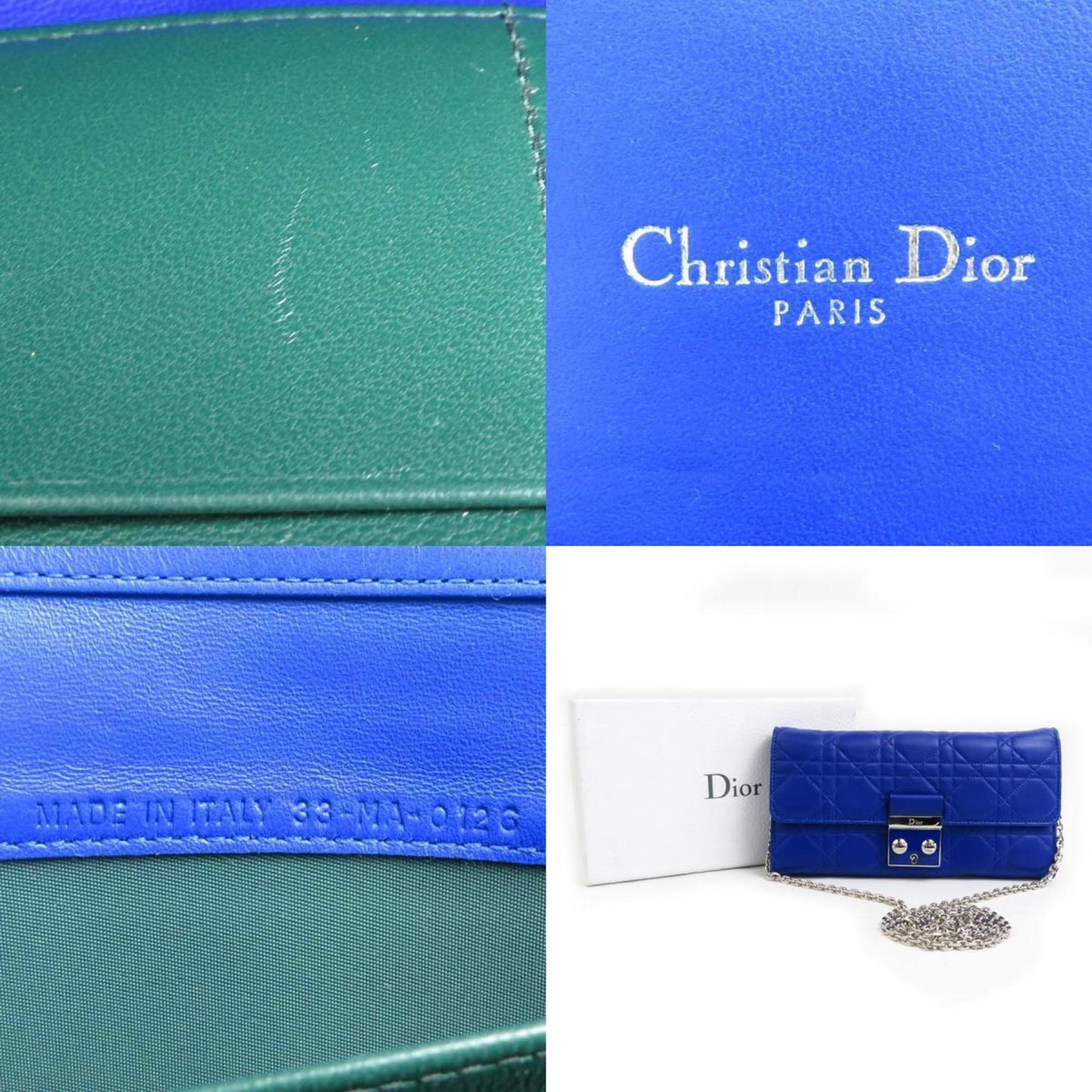 Christian Dior Wallet Chain Cannage Leather Blue Silver Women's e60064g