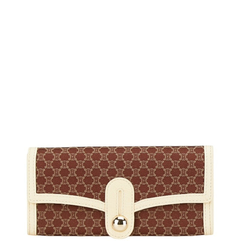Celine Macadam Long Wallet Brown Ivory Canvas Leather Women's CELINE
