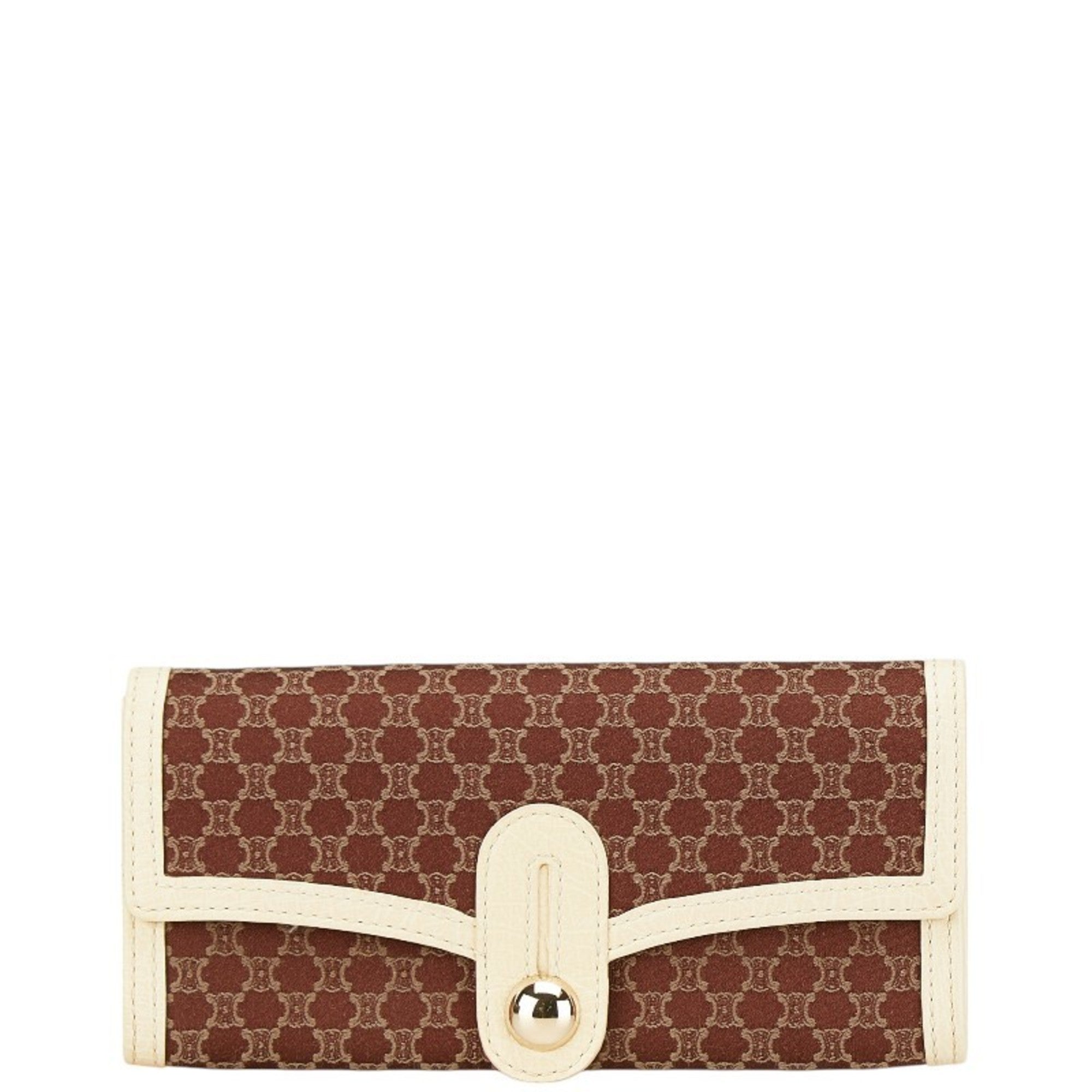 Celine Macadam Long Wallet Brown Ivory Canvas Leather Women's CELINE