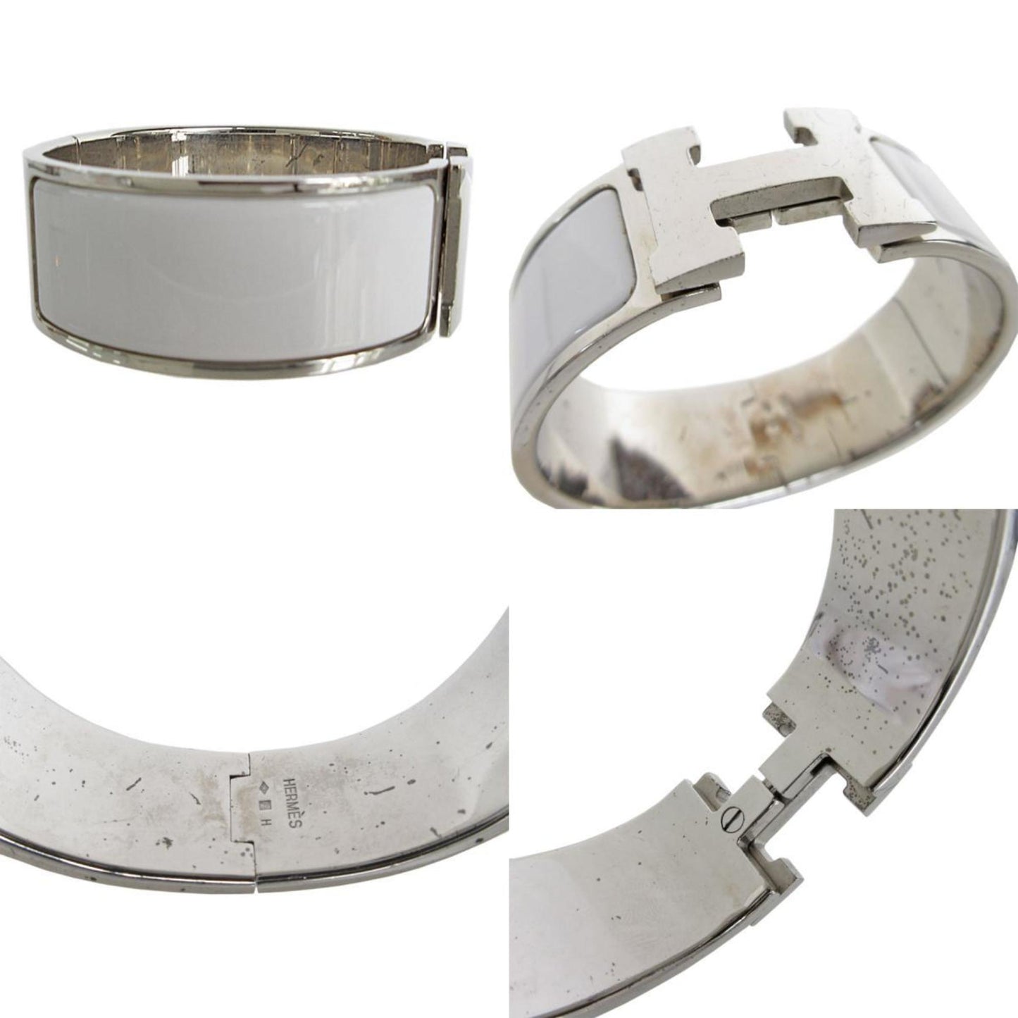 Hermes HERMES bangle bracelet click clack metal enamel silver white ladies s0456i