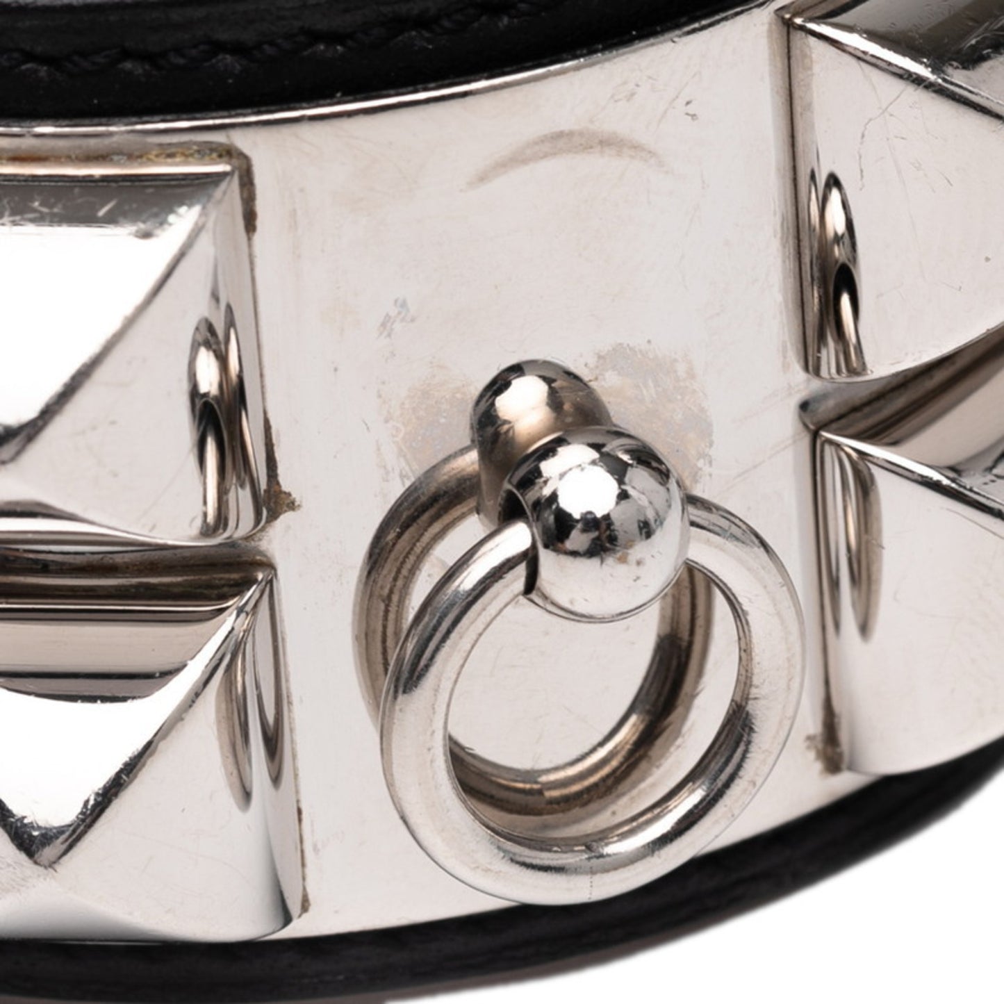 Hermès Collier de Chien Bangle Bracelet, Size S, Black and Silver Box Calf Leather, Metal, Women's, HERMES