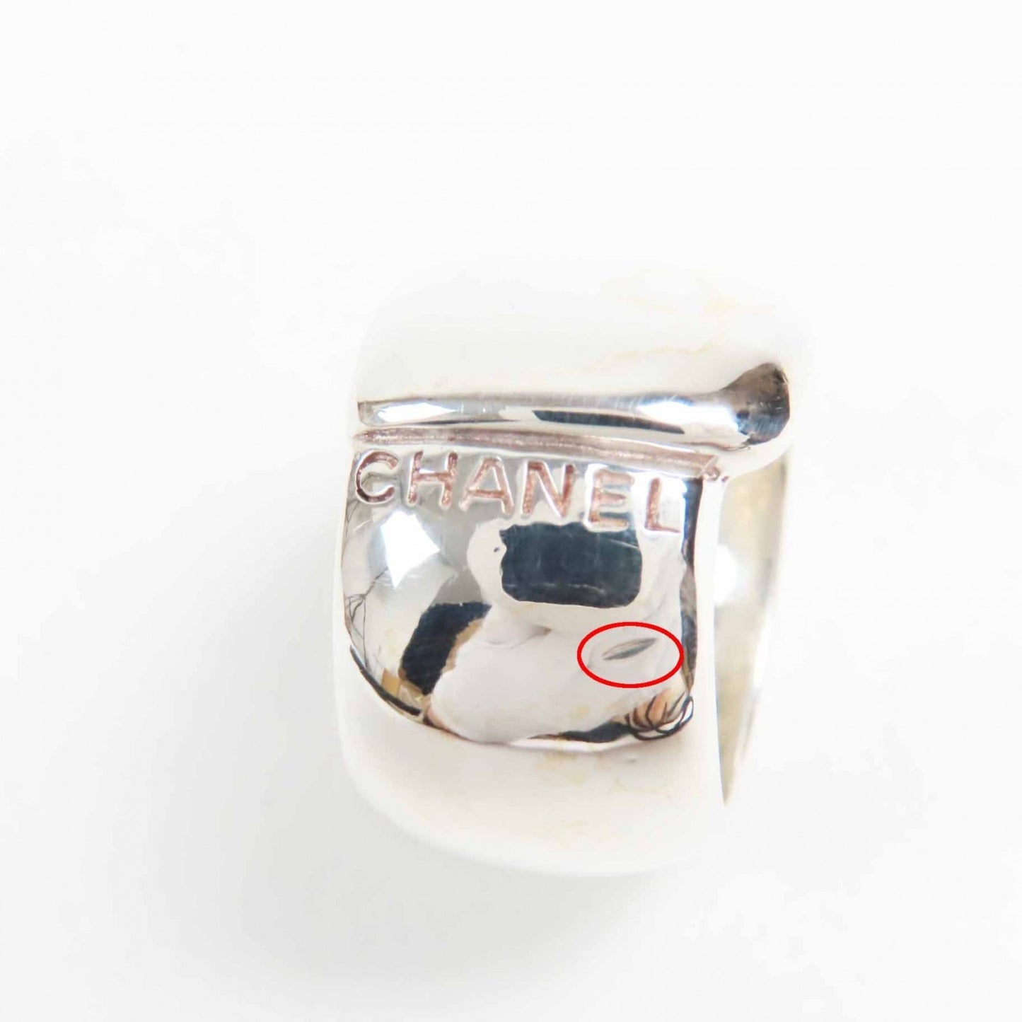 CHANEL Vintage Logo Ring, SV925 Silver, 18g, Women's