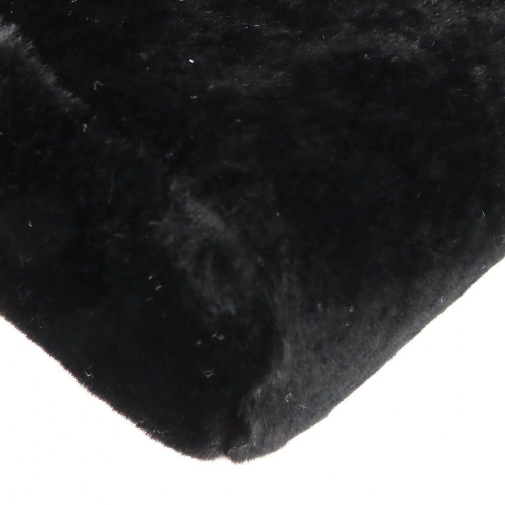 CHANEL Vintage Coco Mark Leather and Orilag Fur Pouch, Black with Silver Hardware, Comes Box, Made in Italy, Women's — Like New