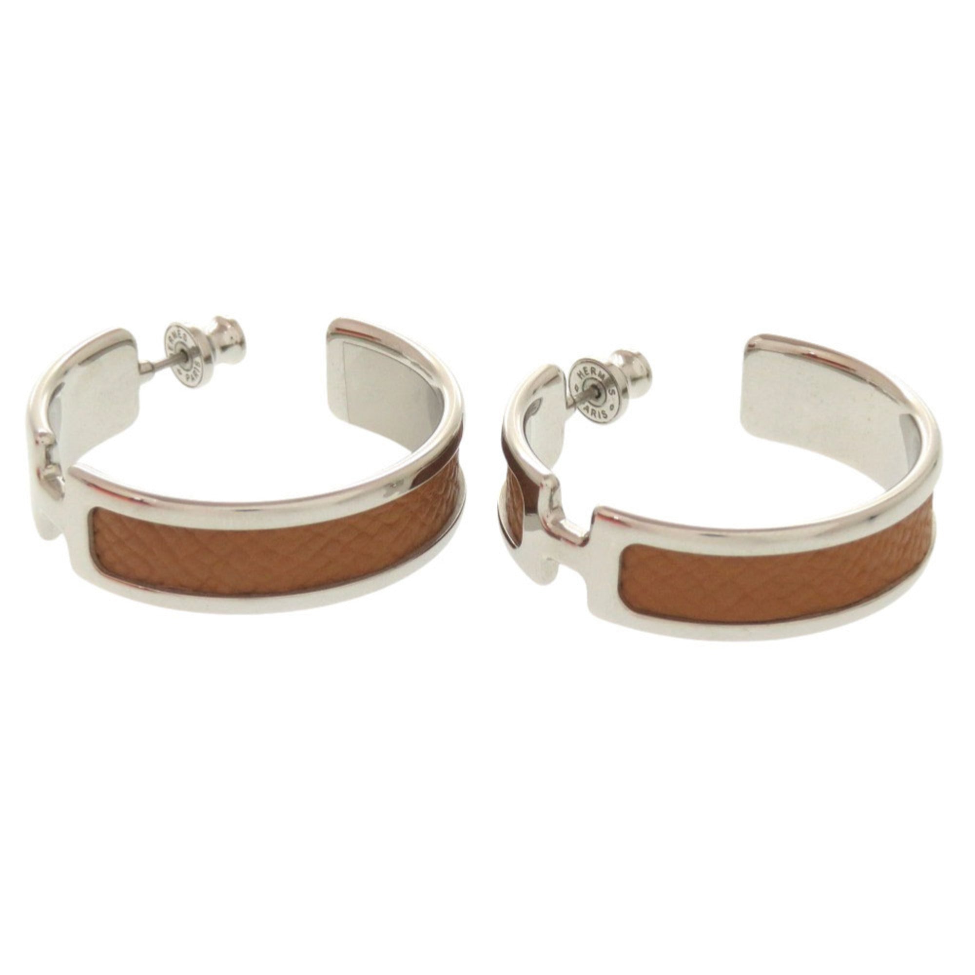 Hermes Olympe Veau Epsom Gold Silver Hardware Earrings Accessory 0399 HERMES — Like New