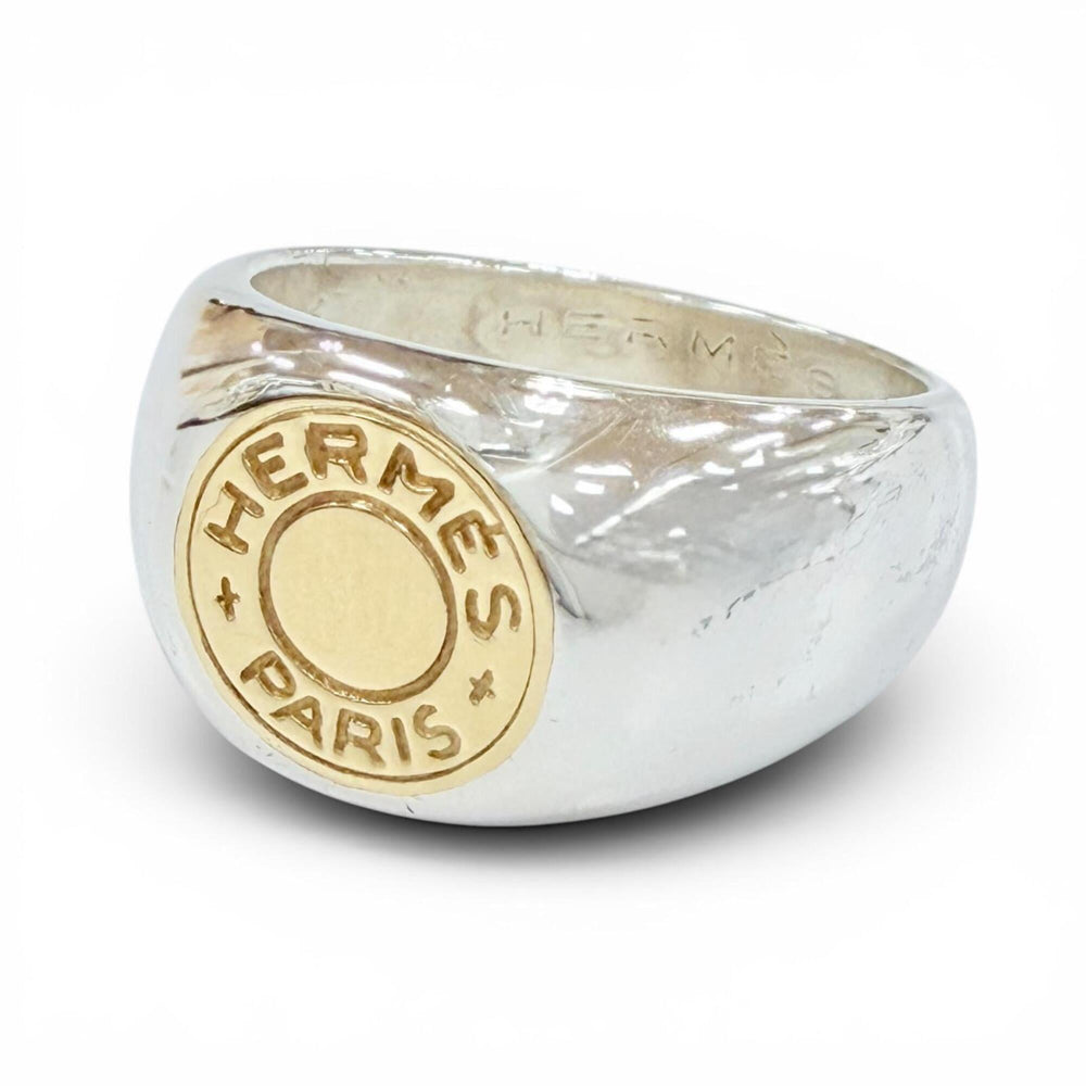 HERMES Vintage 925/750 Combination Sellier Ring, Silver and Gold, Weight 9.82g, Women's Ring — Like New
