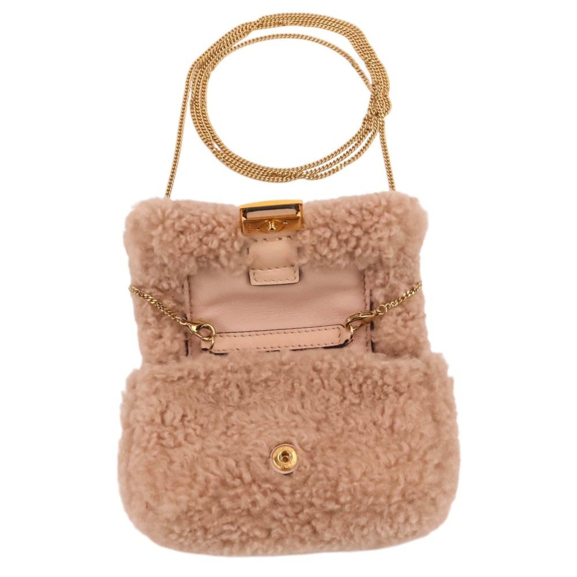 FENDI Nano Baguette Fur Charm Mini Shoulder Bag 7AR844 Pink Beige Women's — Like New