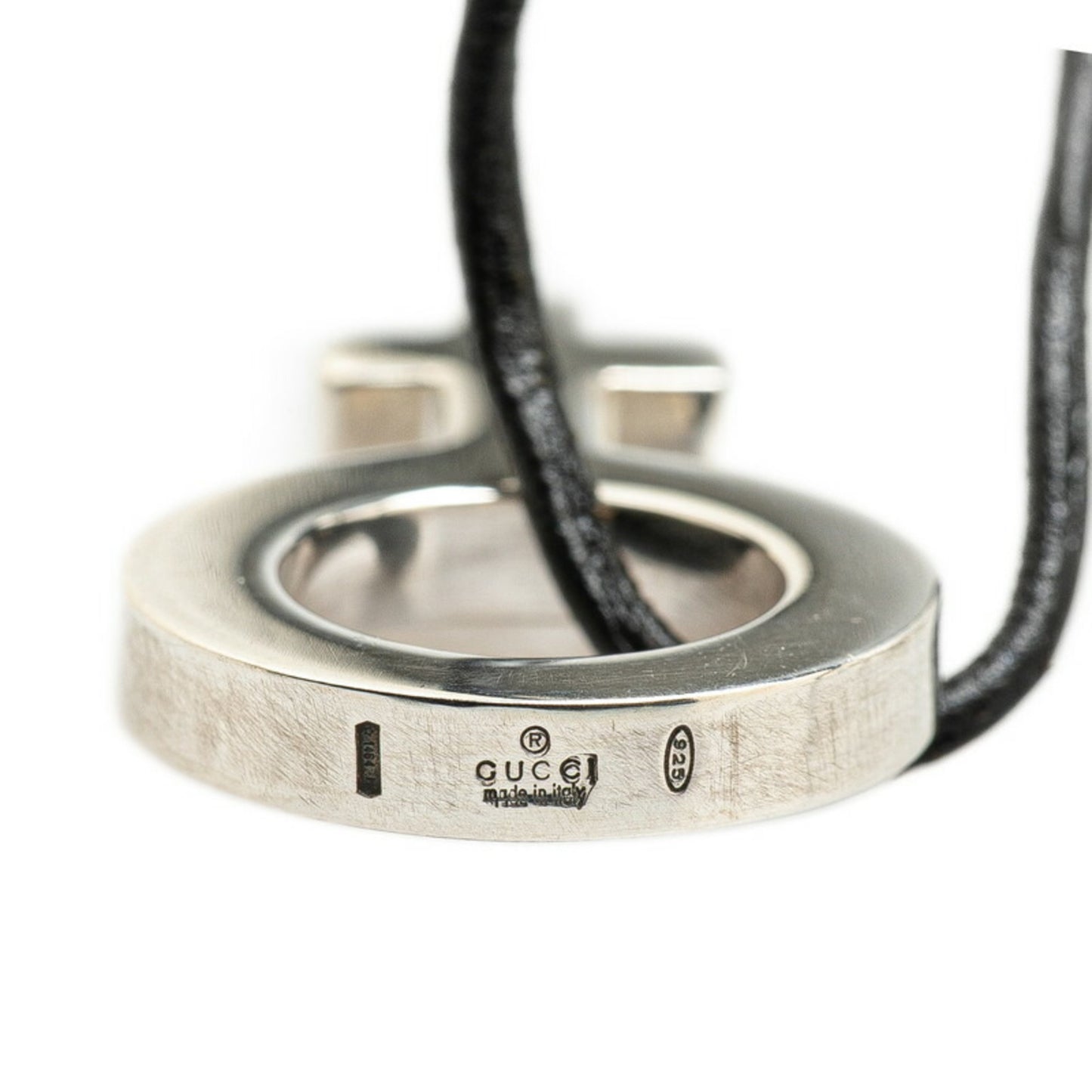 Gucci Mess Symbol Necklace Black SV925 Silver Leather Women's GUCCI