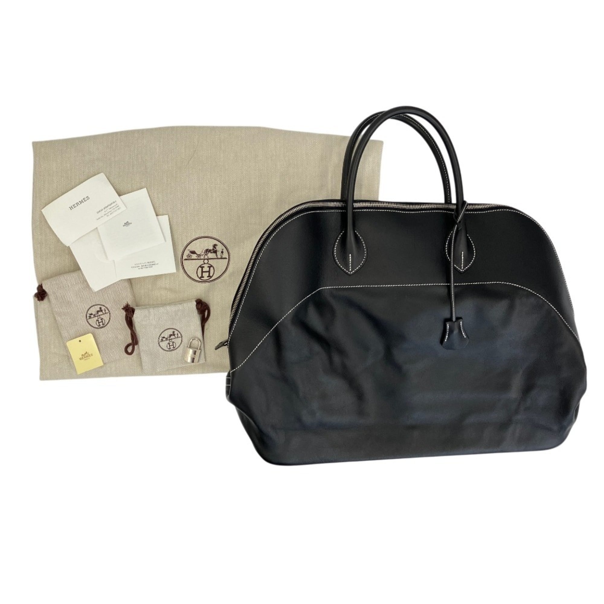 HERMES Bolide Relax 45 Veau Sikkim Handbag, Black, Men's & Women's — Like New