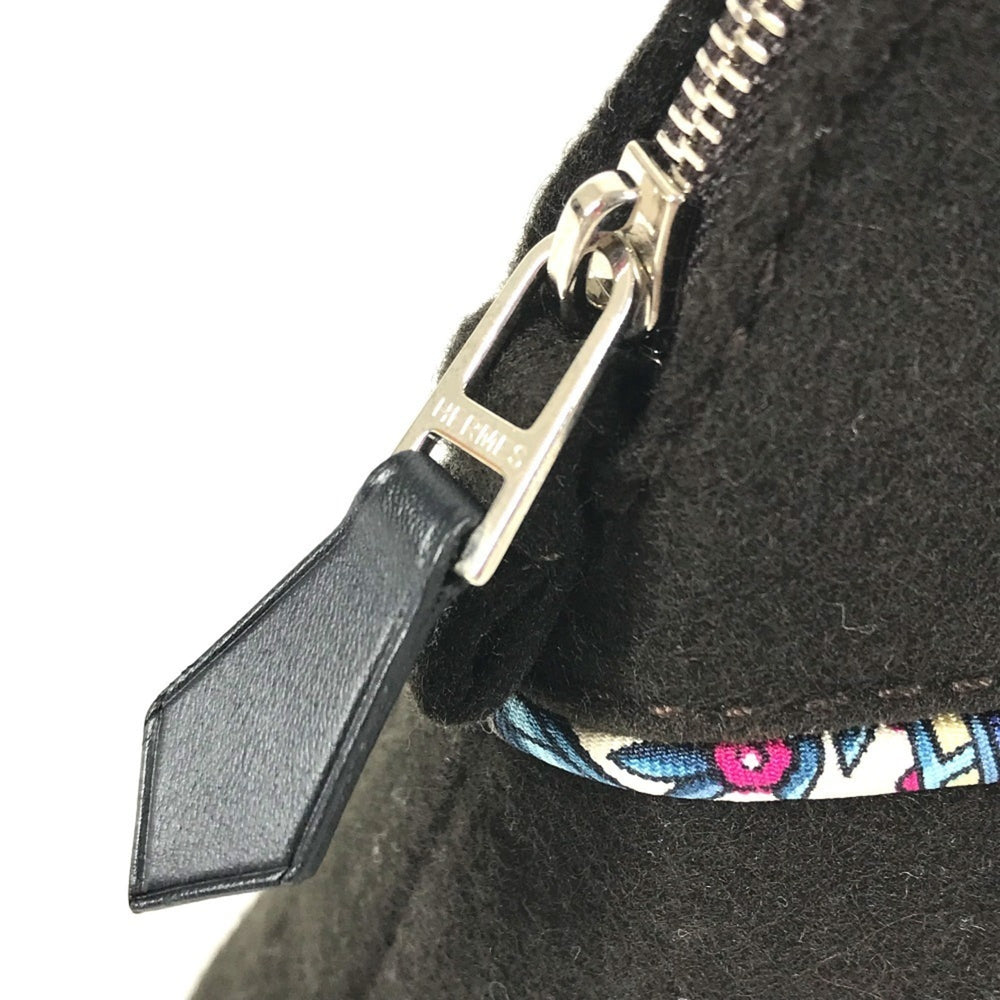 HERMES Serie Logo Makeup Pouch Felt Silk Women's Black — Like New
